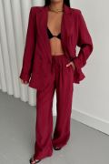 MODAL 4 DÜĞME ASTARSIZ CEKET - PANTOLON TAKIM - Bordo resmi